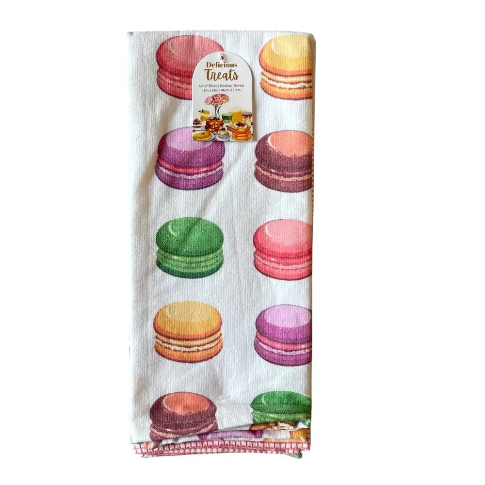 Macaroon Kitchen Towels 18x28 Pop of Color Set of 3 by Mireille Designs NEW